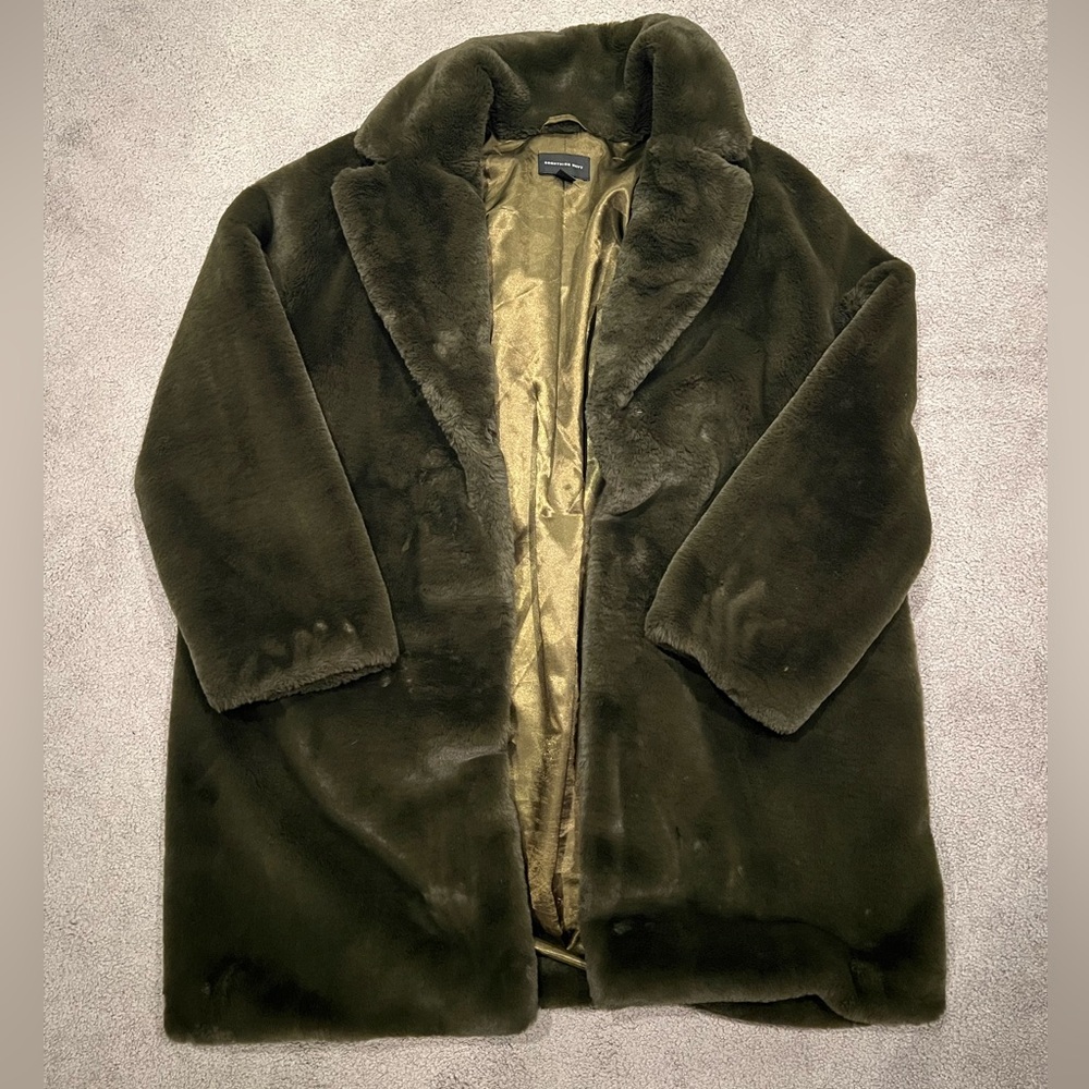 Something Navy Olive Faux Fur Coat